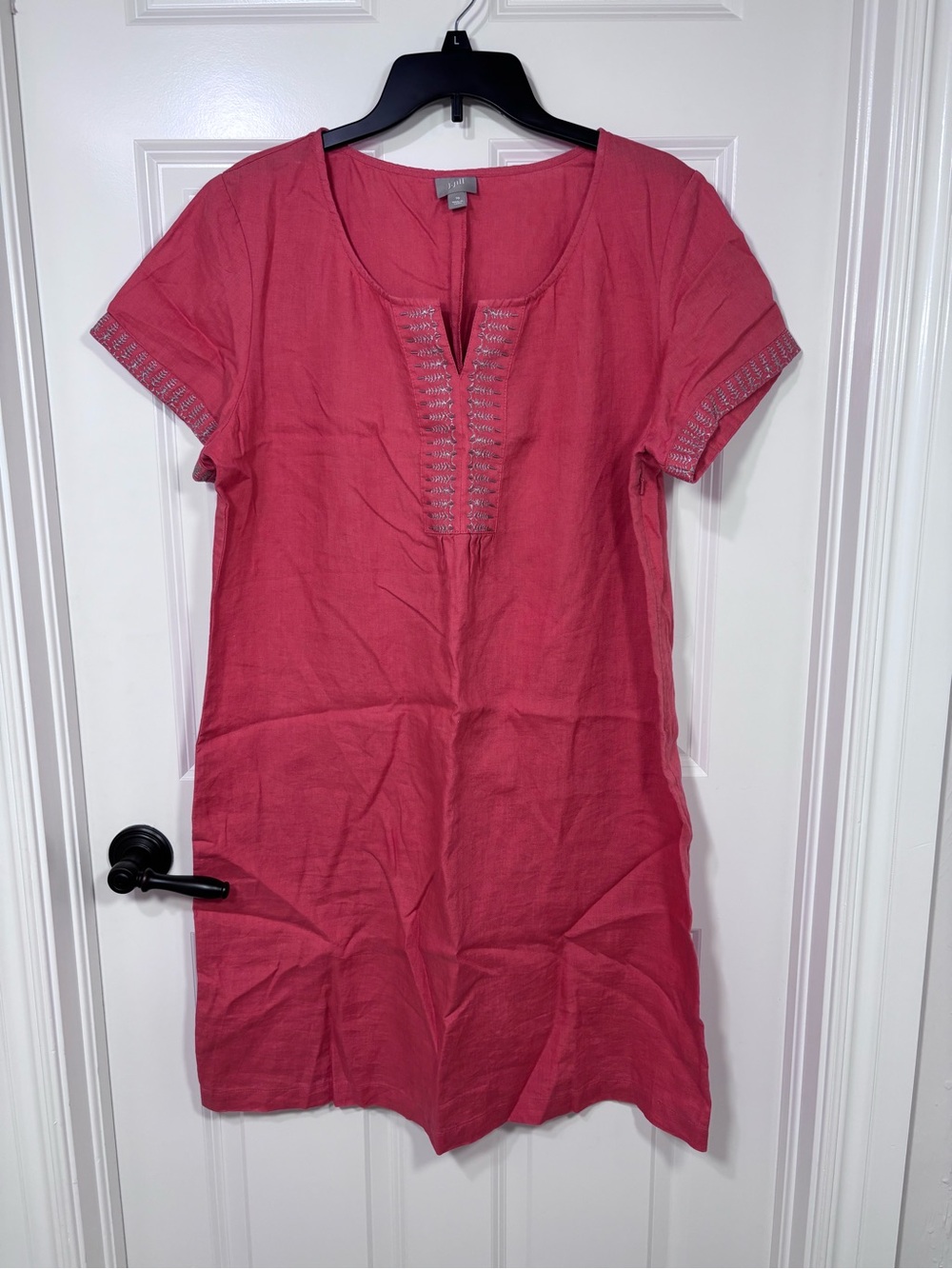 J. Jill Short Sleeve Embroidered V-Neck Linen Tunic Midi Dress Women’s 18